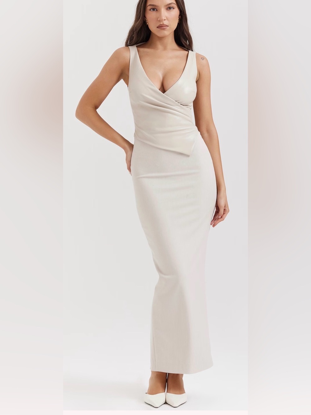 House of CB Cream Draped V-Neck Maxi Dress